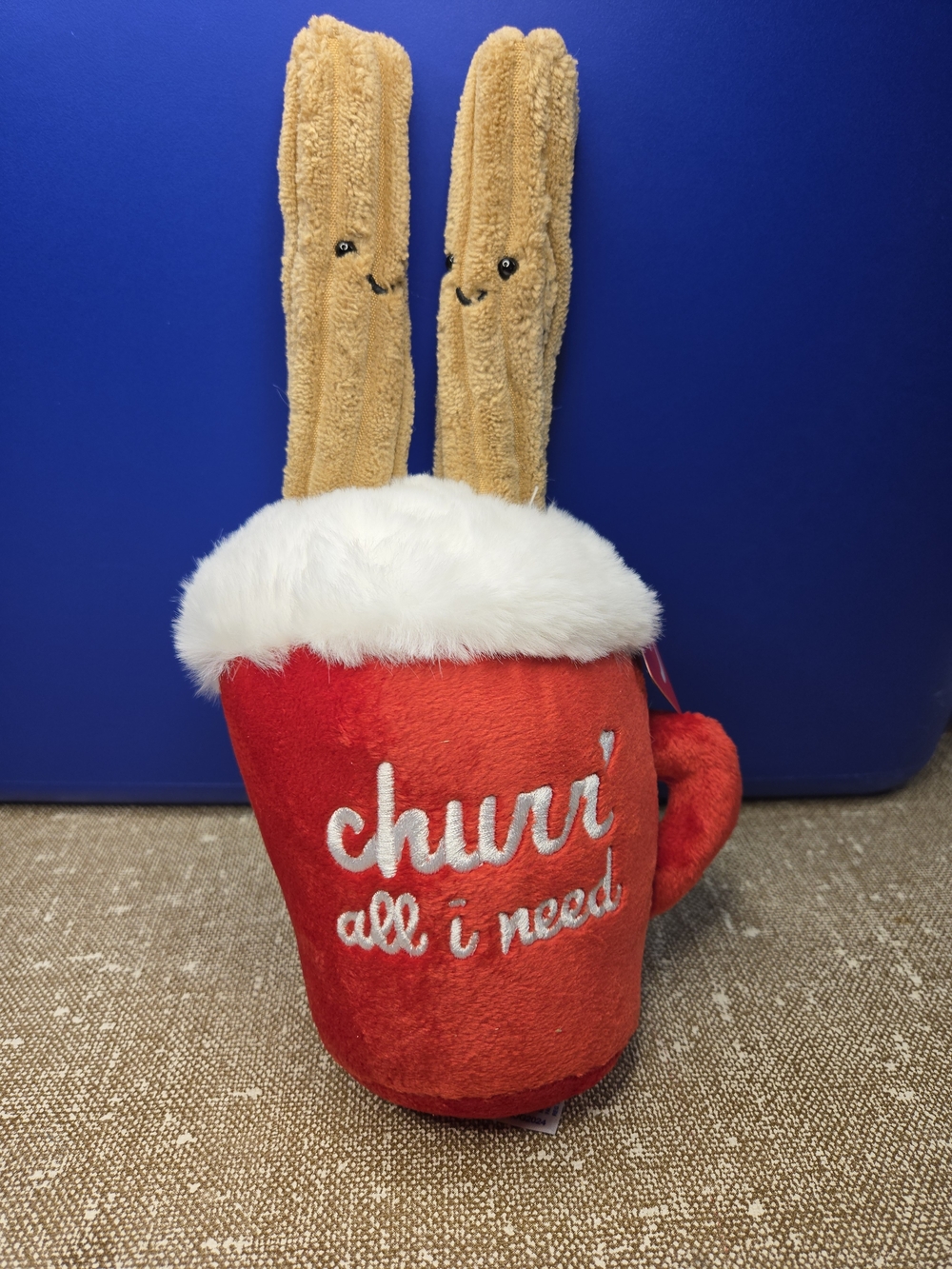 Plush Red Churr' Holiday Mug with Cream Fur Top and Brown Churros